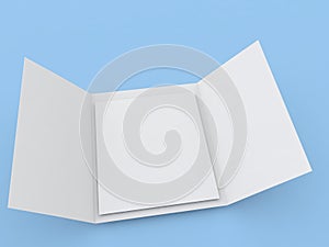 Blank trifold brochure mockup A4 on blue background.