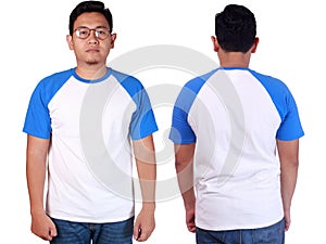 White Blue Ringer Shirt Mockup Template photo