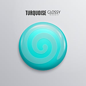 Blank turquoise glossy badge or button. 3d render.