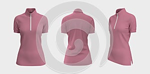 Blank turtleneck shirt mockup with half zip in front, side and back views, tee design presentation for print