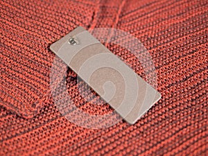 Blank two label price tags mockup on wool.