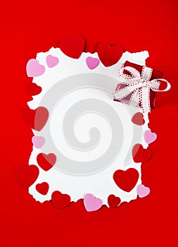 Blank Valentines day card with little hearts and gift box