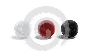 Blank velvet black, white and red ball mockup set