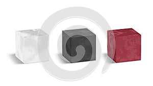 Blank velvet black, white and red cube mockup, looped rotation