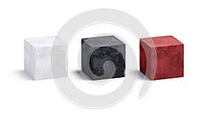 Blank velvet black, white and red cube mockup set