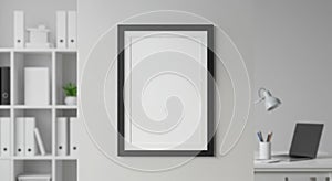 Blank Vertical Black Frame Mockup in Modern Office Interior