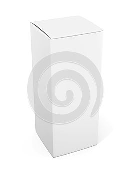 Blank vertical paper or cardboard box template standing on white