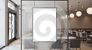 Blank Vertical Poster Mockup on Glass Partition in Modern Interior