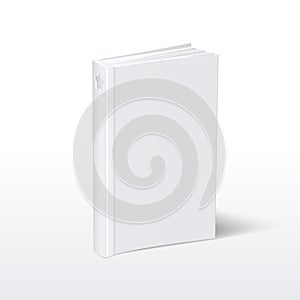 Blank vertical white softcover book standing on table perspective view vector illustration