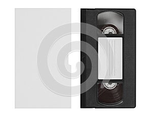 Blank VHS video tape mockup. Analog movie cassette box with copy space