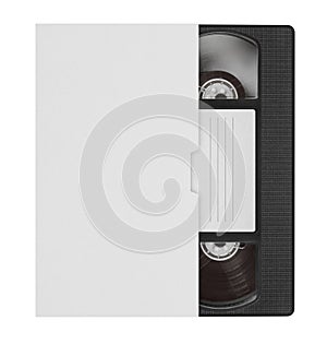 Blank VHS video tape mockup. Analog movie cassette box with copy space