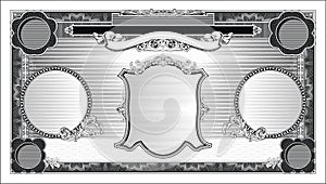 Blank vintage banknote with a portrait in the middle black