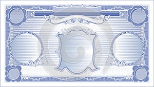 Blank vintage banknote with a portrait in the middle blue