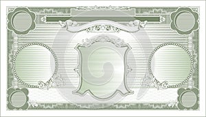Blank vintage banknote with a portrait in the middle green
