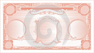 Blank vintage banknote with a portrait in the middle red