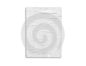 Blank vintage crumpled poster mockup on white background. A4 paper sheet 3D rendering