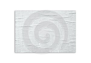 Blank vintage crumpled poster mockup on white background. A4 paper sheet 3D rendering