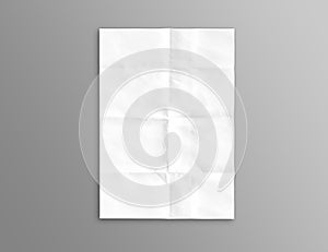 Blank vintage folded poster mockup on grey background. A4 paper sheet 3D rendering