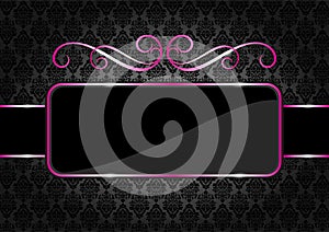 Blank vintage frame, banner, label. Frame Decorative with place for text. Background in black and pink color