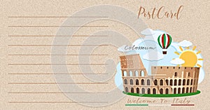 Blank vintage postcard with Colosseum Italy
