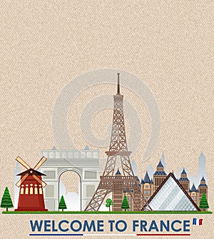 Blank vintage postcard with Eiffel tower Landmark of France