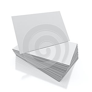 Blank visit cards pile isolated on white background with reflection