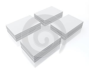 Blank visit cards piles isolated on white background with reflection