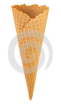 Blank waffle ice cream cone isolated on white