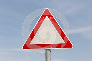 Blank warning road sign