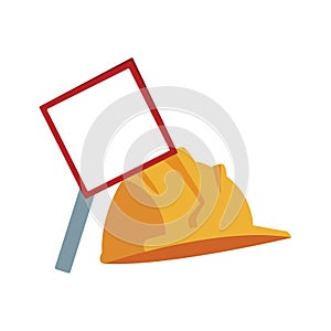 Blank warning sign and safety helmet icon