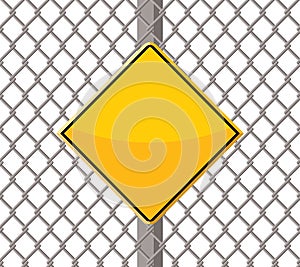 Blank warning sign on wire fence