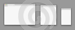 Blank web browser windows for different devices. Website flat template