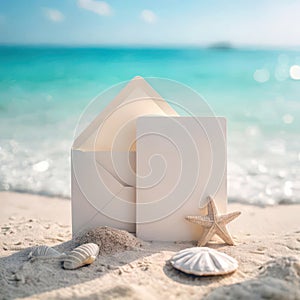 Blank Wedding Invitation and Envelope On a Beach