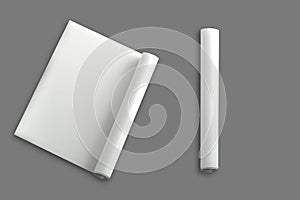 Blank White A3 Rolled paper sheet mockup. Glossy Rolled poster isolated on background. Advertising, promotion or affiche poster.