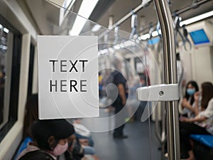 .Blank white ads space advertising board for text on subway or sky train, copy space, traveling in the city