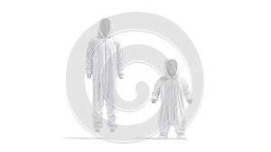 Blank white adult and kid plush jumpsuit mockup, looped rotation