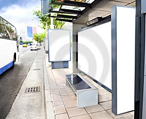 Blank white advertising Sign at Bus station