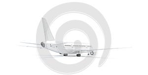 Blank white airplane mock up stand, backside view isolated,