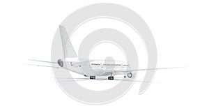 Blank white airplane mock up stand, backside view isolated, photo