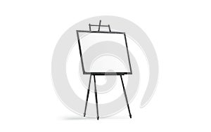 Blank white art canvas stand on black wooden easel mockup,