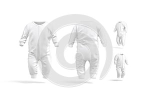 Blank white baby zip-up sleepsuit mockup, different views