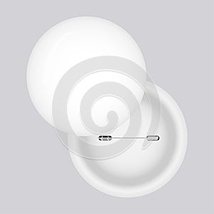 Blank white badge with both sides. Vector realistic illustration.