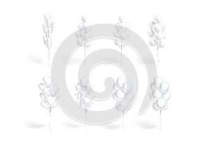 Blank white balloon bouquet mockup, isolated, different shapes