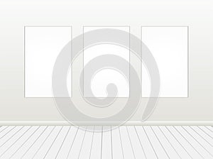 Blank white banner on brick wall.