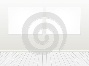 Blank white banner on grey wall.