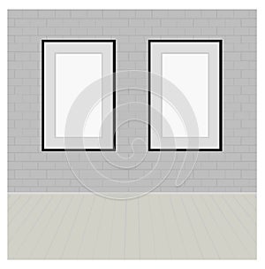 Blank white banner on grey wall.