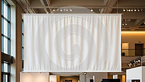 Blank White Banner Hanging in Modern Interior