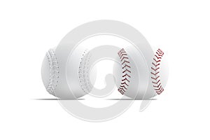 Blank white baseball ball with red seam mockup, front view photo