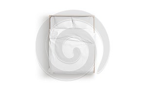 Blank white bed mock up, top view isolated,