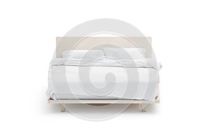 Blank white bed mockup, front view, isolated,